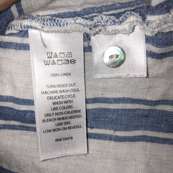 Tahari 1X White Blue Stripe 3/4 Sleeve Linen Button Up Tunic Blouse Top Shirt - Picture 9 of 9